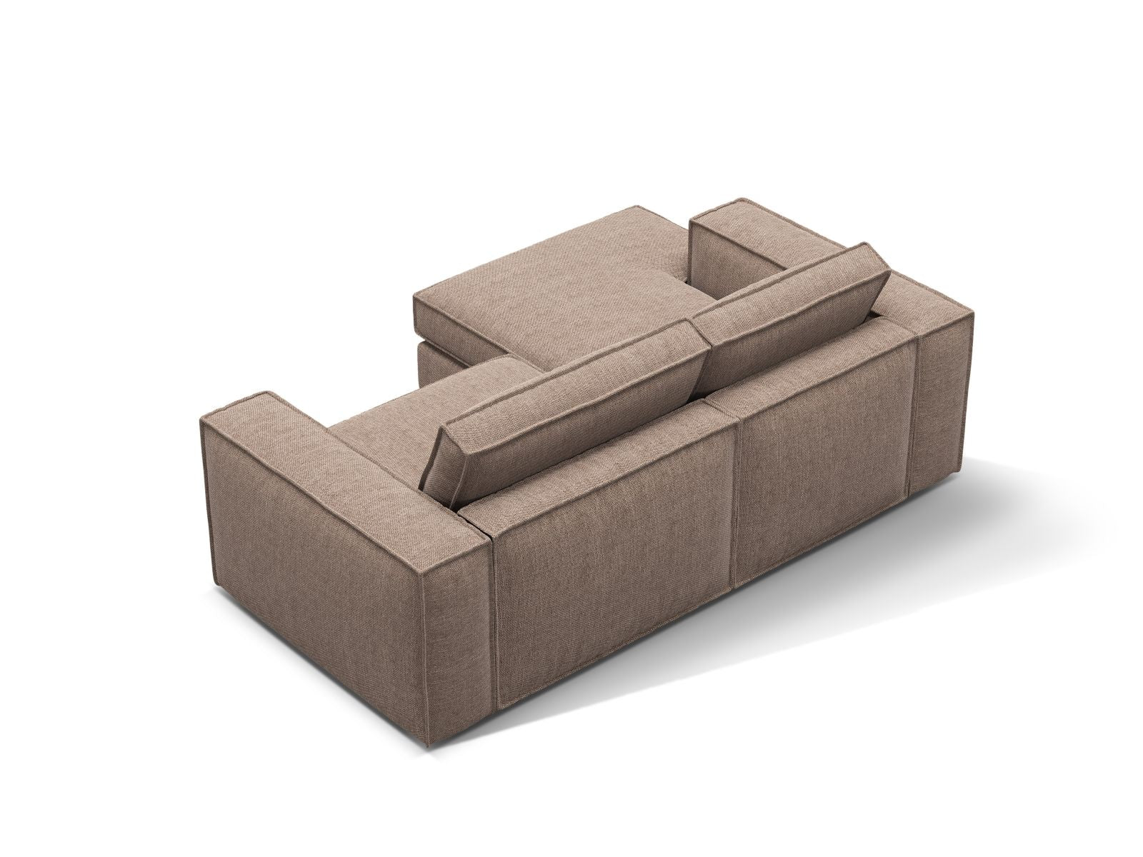 Stylisches 2-Sitzer Ecksofa Pola in sanften Erdtönen, perfekt für gemütliche Wohnzimmer und stilvolle Entspannungsbereiche.