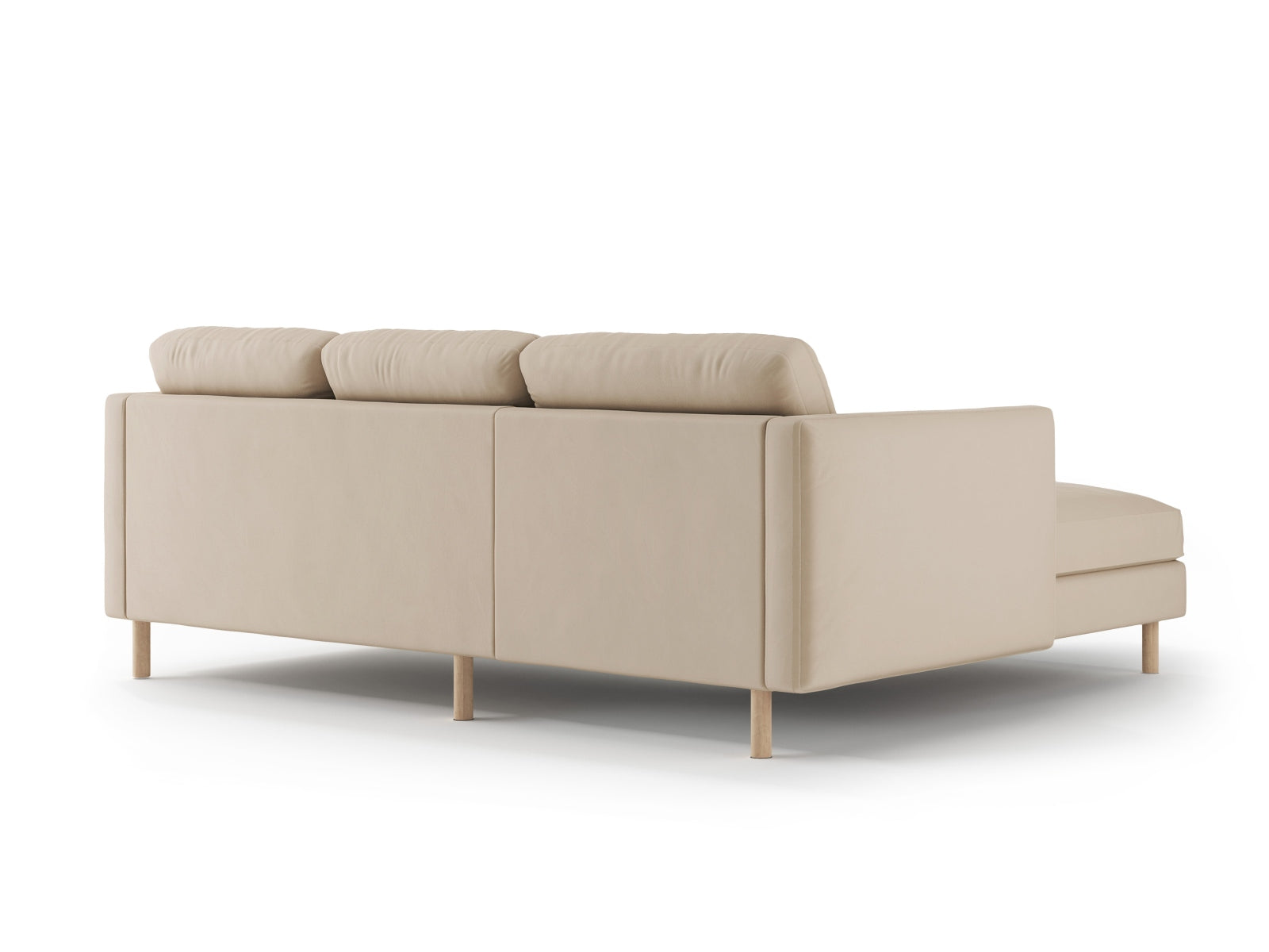 Elegantes linksseitiges Ecksofa Eden Velour in zartem Nude-Paris, ideal für gemütliche Abende und stilvolle Einrichtung.