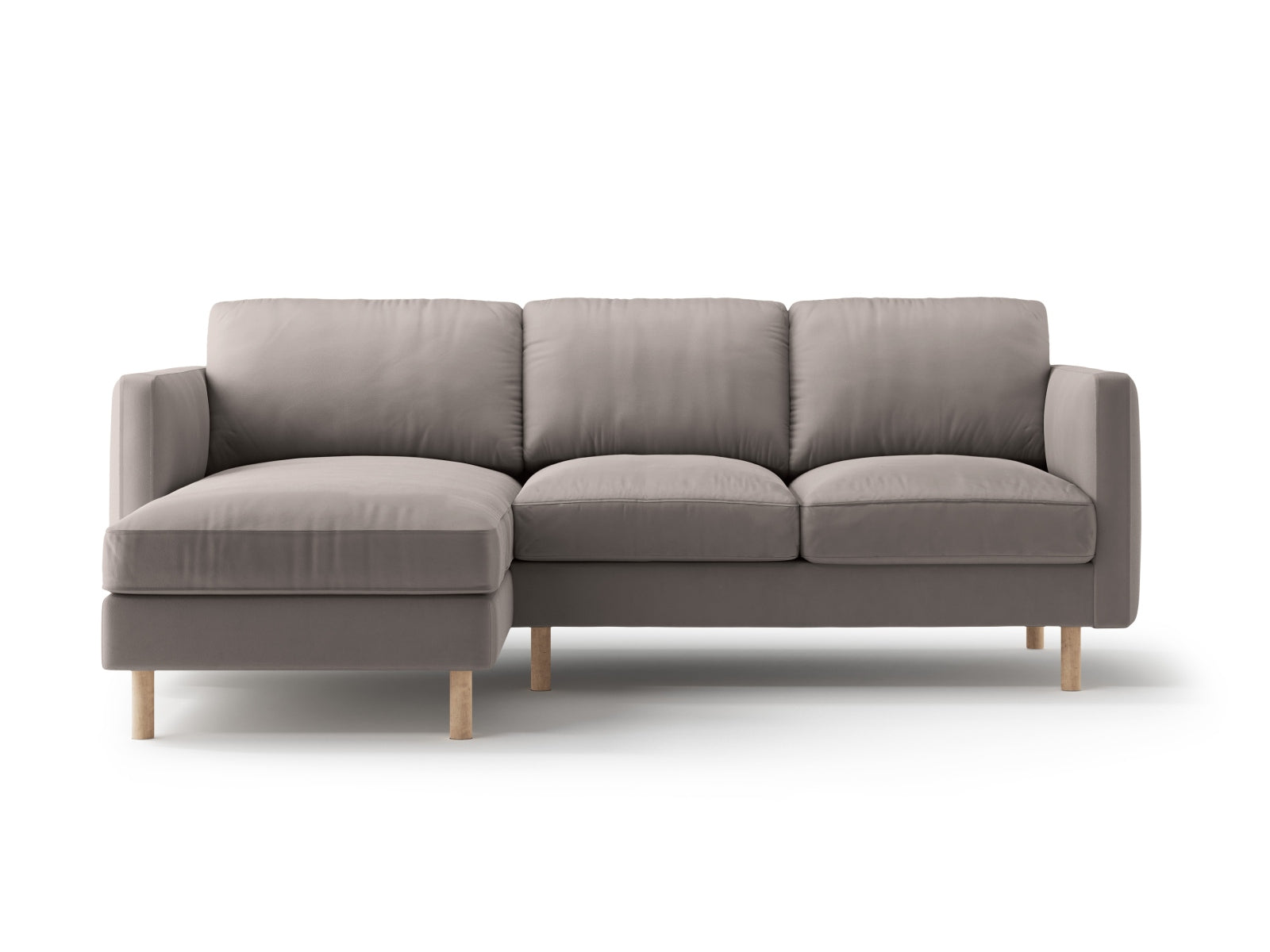 Elegantes linksseitiges Ecksofa Eden Velour in Warm Grey-Paris von Micadoni, ideal für stilvolle Wohnzimmer und gemütliche Abende.