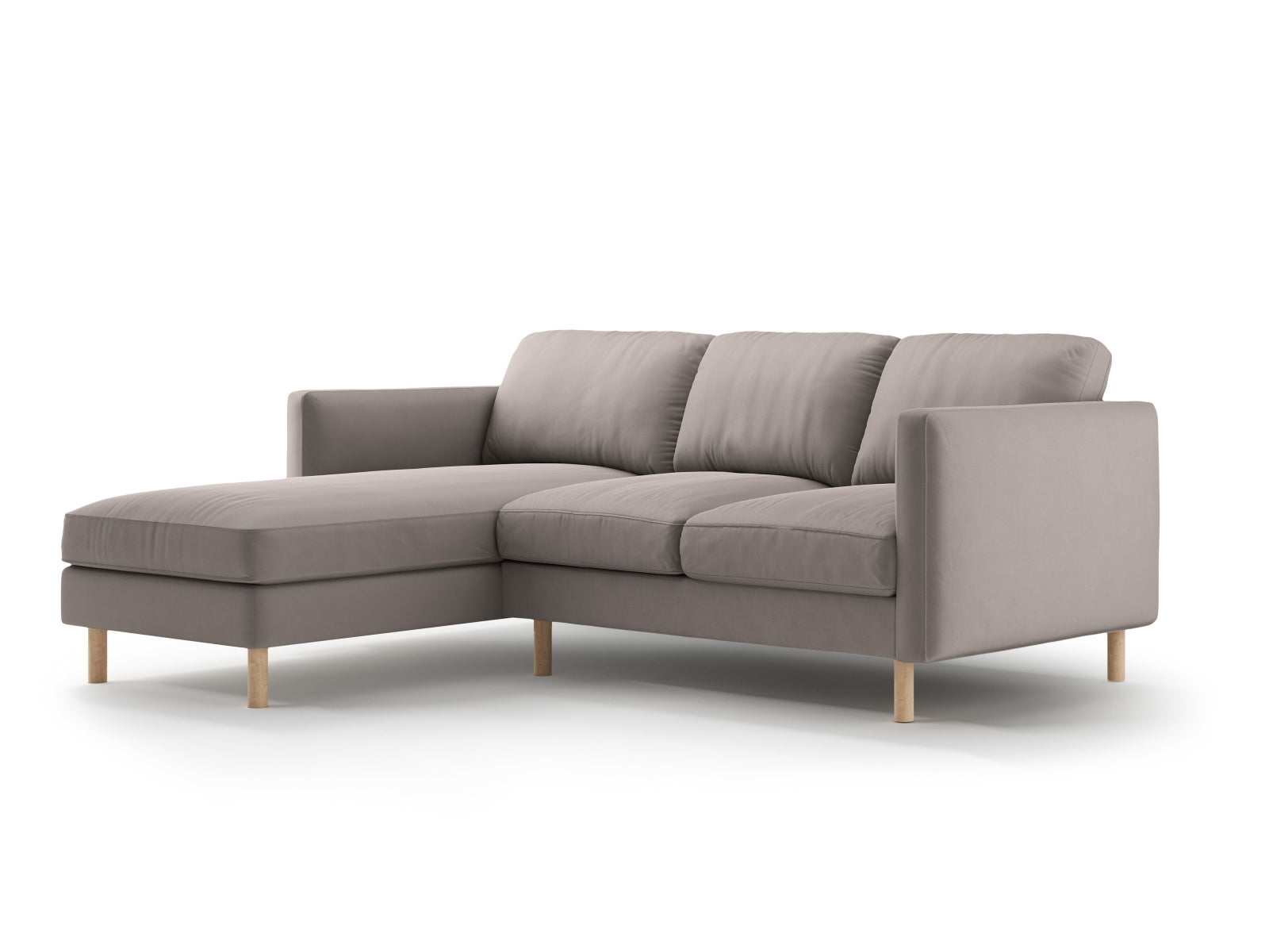 Modernes 3-Sitzer L-Sofa Eden Velour in Warm Grey-Paris von Micadoni, perfekt für entspannte Stunden und stilvolle Einrichtung.