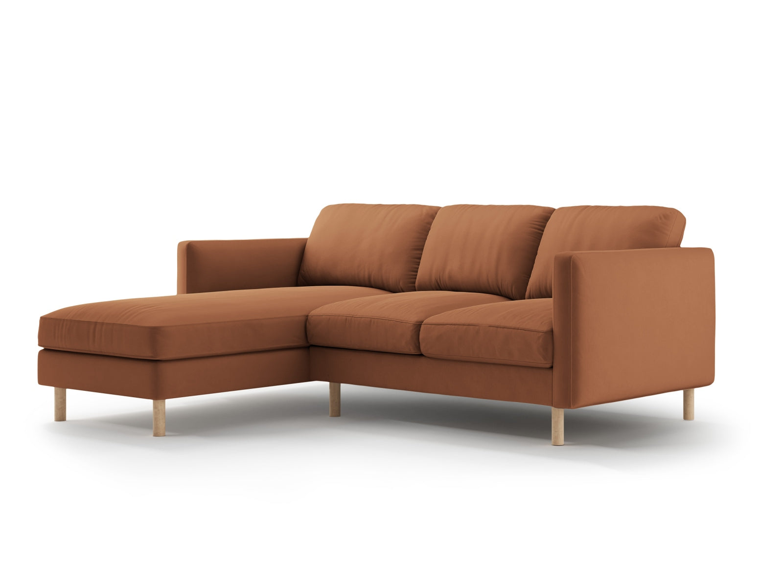 Entdecken Sie das Eden Velour links Ecksofa 3 Sitzer von Micadoni: Hochwertiges Velours, modernes Design und optimaler Komfort für Ihr Zuhause.
