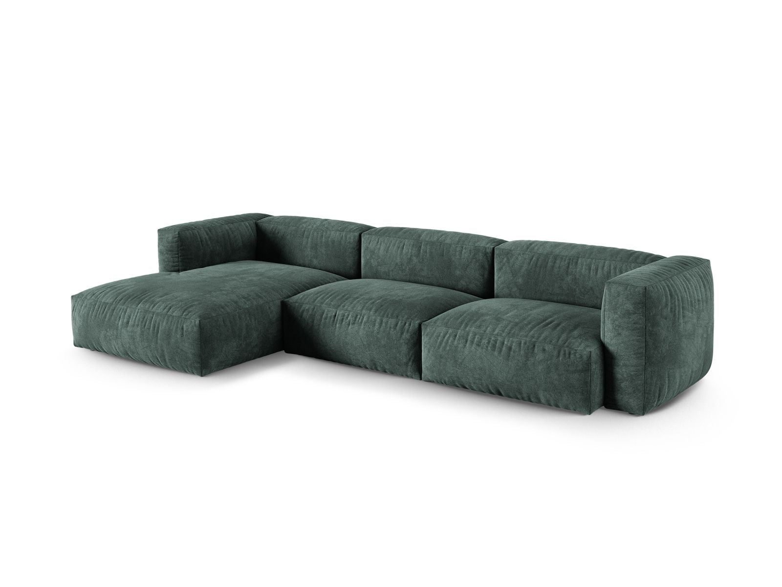 Elegantes 3-Sitzer XL Ecksofa links Martina in Petrol-Vogue, ideal für stilvolle Wohnräume, erhältlich bei KAQTU Design AG.