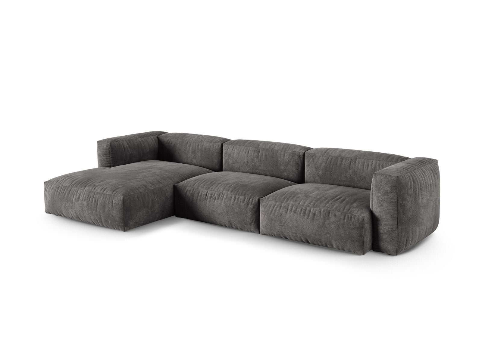 Elegantes 3-Sitzer XL Ecksofa links Martina in stilvollem Grau, ideal für moderne Wohnräume, erhältlich bei KAQTU Design AG.