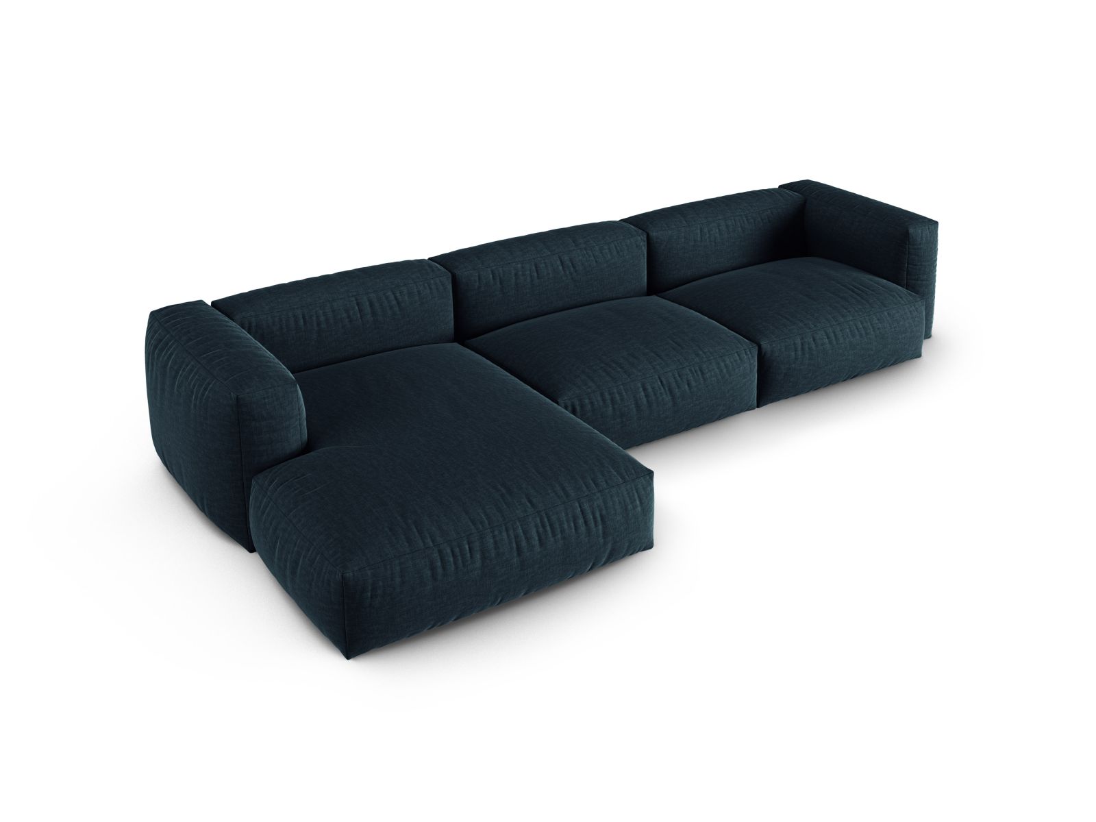 Modulares 3-Sitzer Ecksofa links Martina in modernem Blue Jeans-Boston, ideal für komfortable und stilvolle Wohnräume.