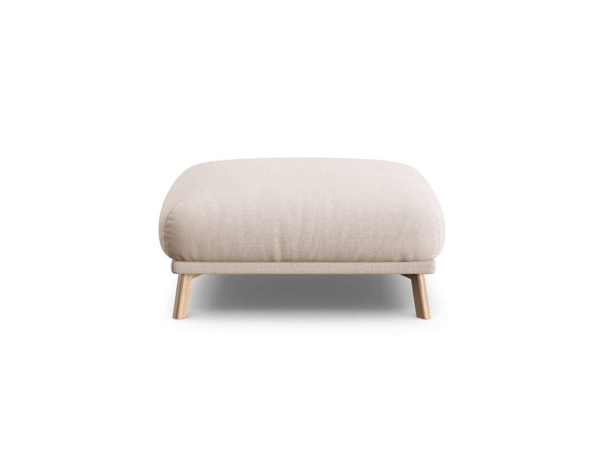 Naomi Pouf 85cm von Micadoni in Beige-Salvador, runder Sitzhocker mit Samtbezug, Holzrahmen und kurzen Holzbeinen.