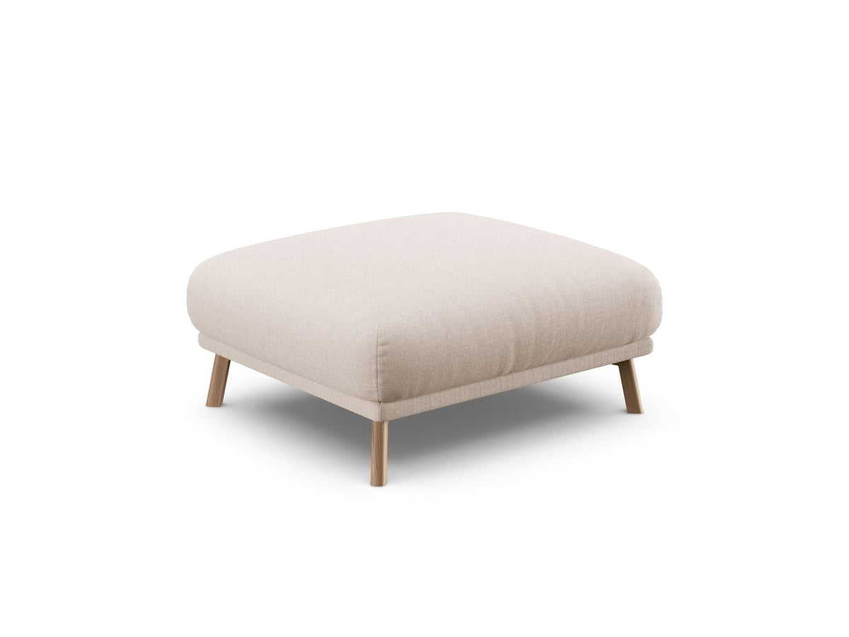 Naomi Pouf 85cm von Micadoni in Beige-Salvador, runder Sitzhocker mit Samtbezug, Holzrahmen und kurzen Holzbeinen.