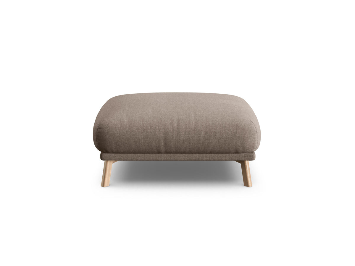 Naomi Pouf 85cm von Micadoni in Beige-Salvador, runder Sitzhocker mit Samtbezug, Holzrahmen und kurzen Holzbeinen.