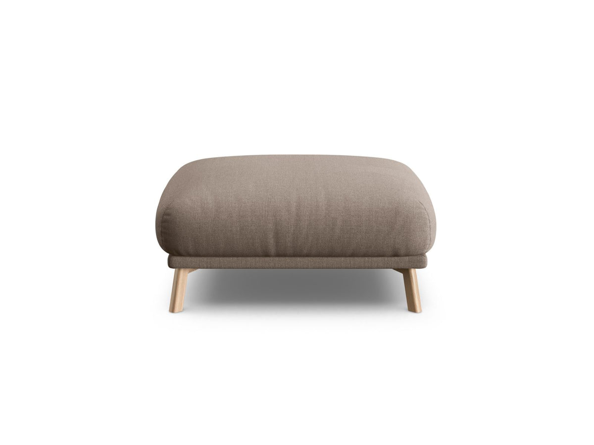 Naomi Pouf 85cm von Micadoni in Beige-Salvador, runder Sitzhocker mit Samtbezug, Holzrahmen und kurzen Holzbeinen.