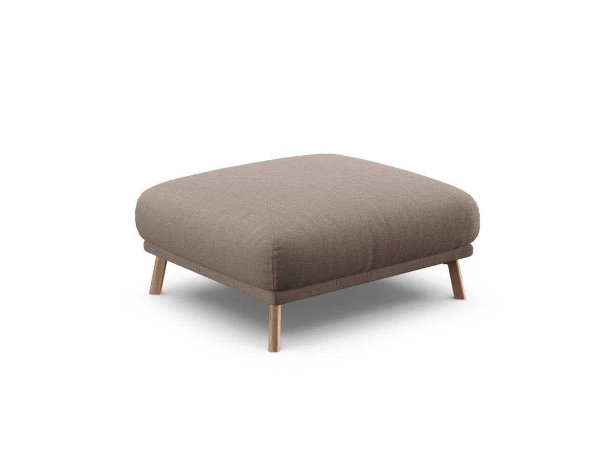 Naomi Pouf 85cm von Micadoni in Beige-Salvador, runder Sitzhocker mit Samtbezug, Holzrahmen und kurzen Holzbeinen.