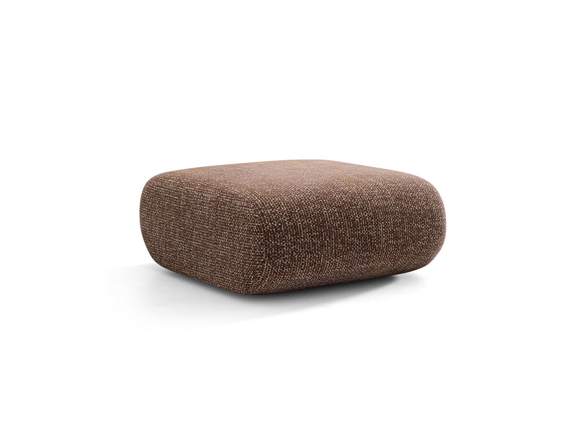 Pouf Neo von Micadoni in dunklem Olivgrün mit Bouclé-Stoffbezug und niedrigen Beinen aus Polypropylen, quadratische Sitzform.