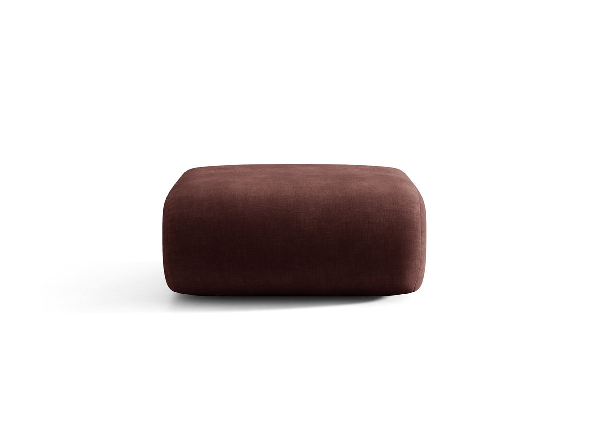 Pouf Neo von Micadoni in dunklem Olivgrün mit Bouclé-Stoffbezug und niedrigen Beinen aus Polypropylen, quadratische Sitzform.