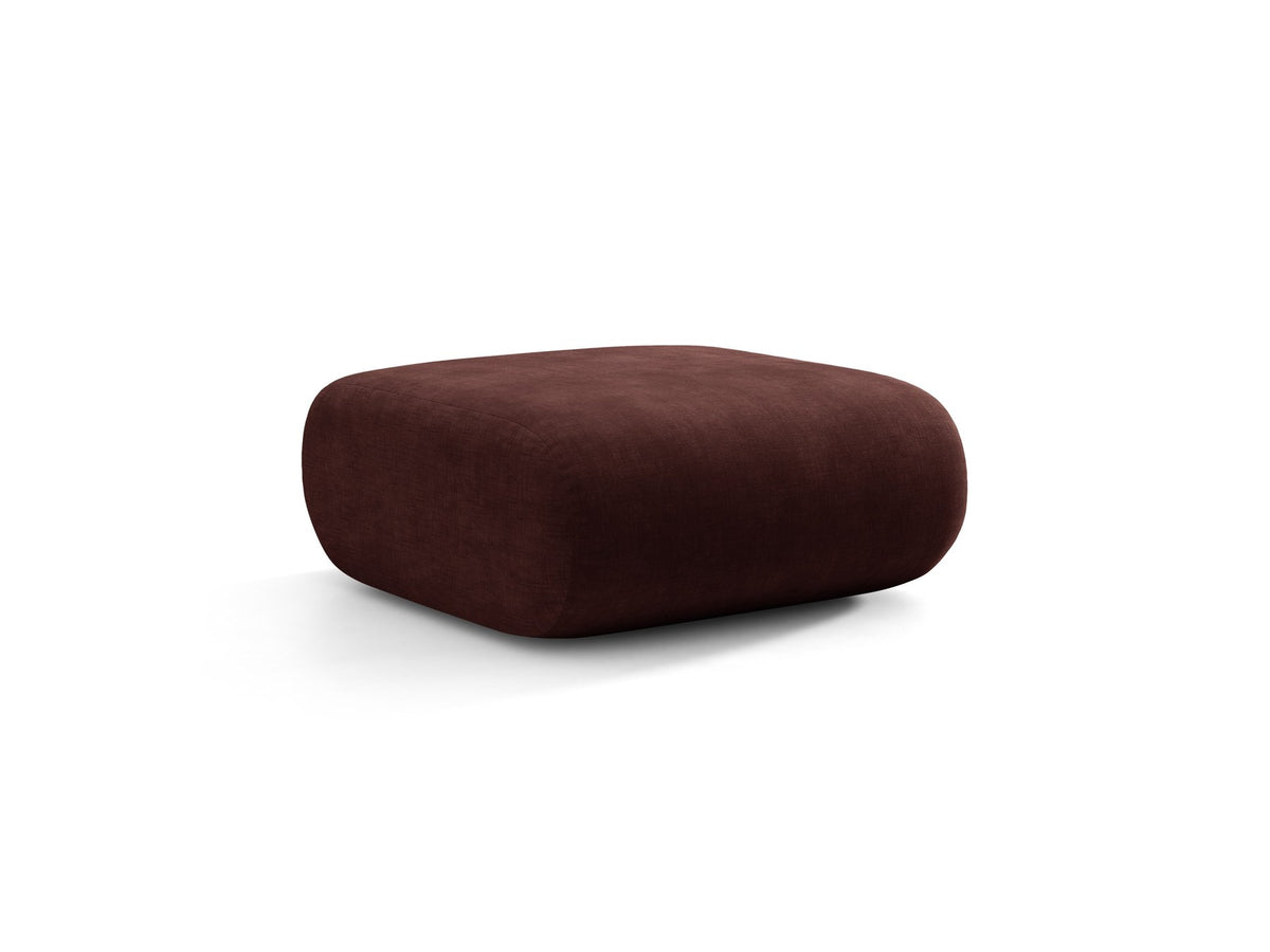 Pouf Neo von Micadoni in dunklem Olivgrün mit Bouclé-Stoffbezug und niedrigen Beinen aus Polypropylen, quadratische Sitzform.