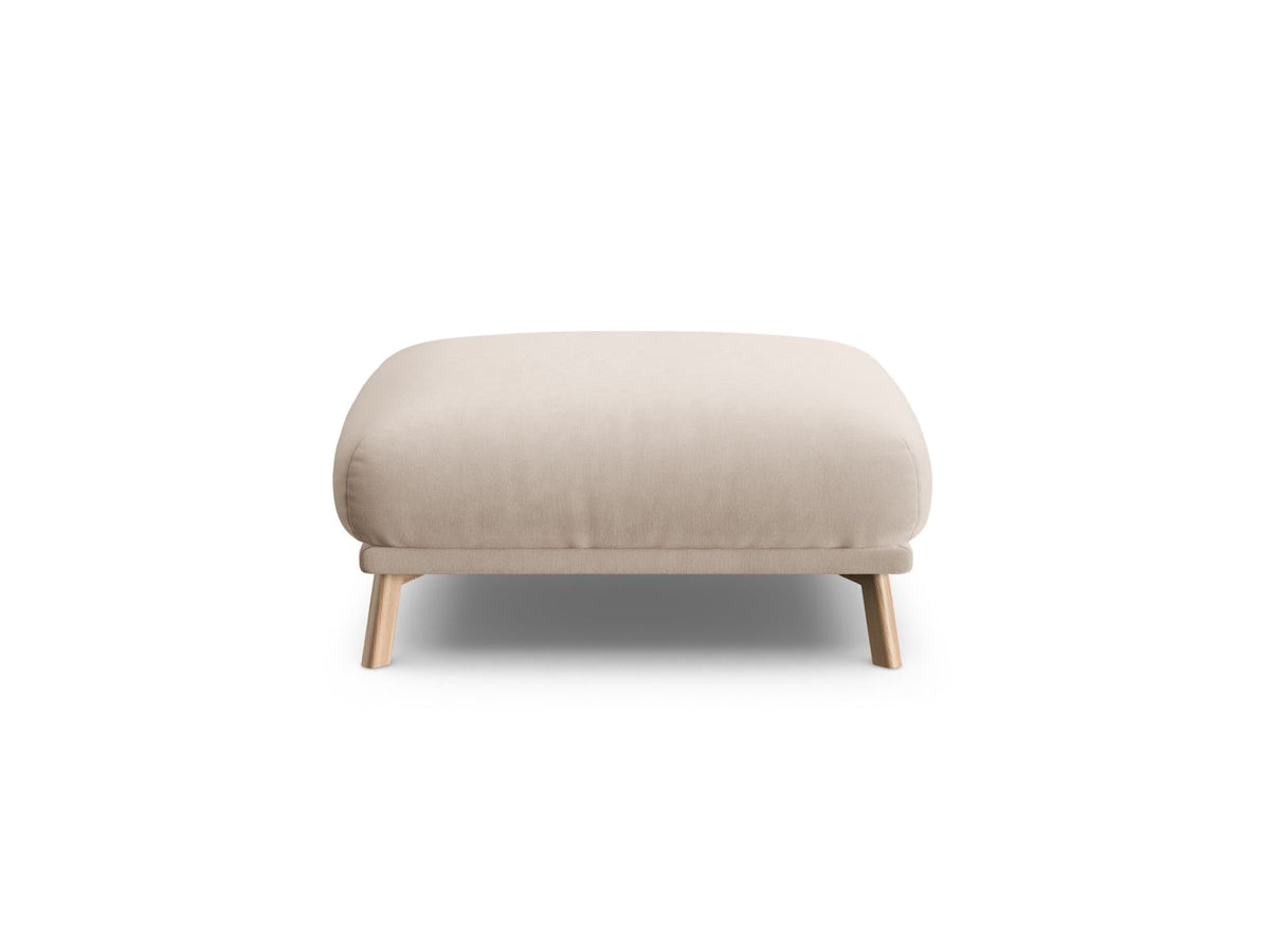 Naomi Pouf 85cm von Micadoni in Beige-Salvador, runder Sitzhocker mit Samtbezug, Holzrahmen und kurzen Holzbeinen.