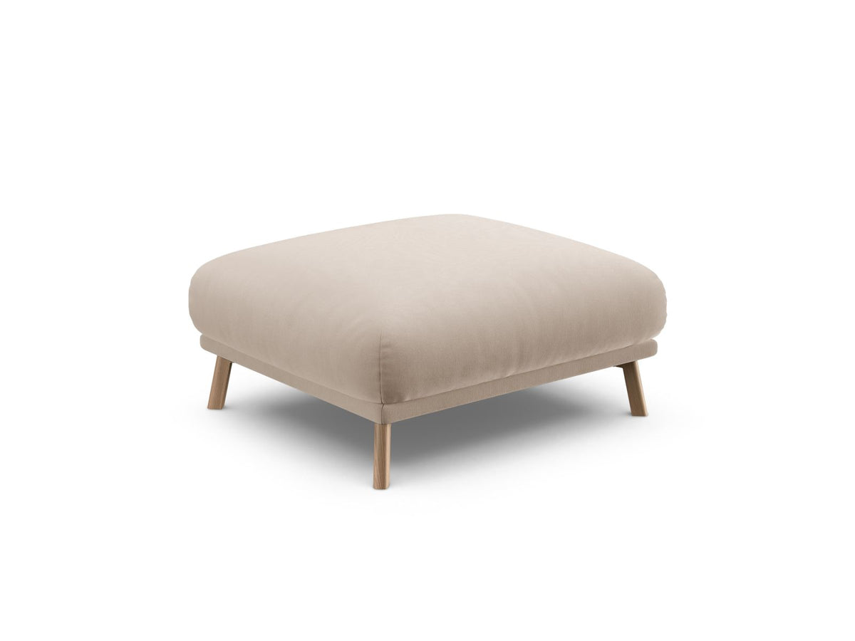 Naomi Pouf 85cm von Micadoni in Beige-Salvador, runder Sitzhocker mit Samtbezug, Holzrahmen und kurzen Holzbeinen.