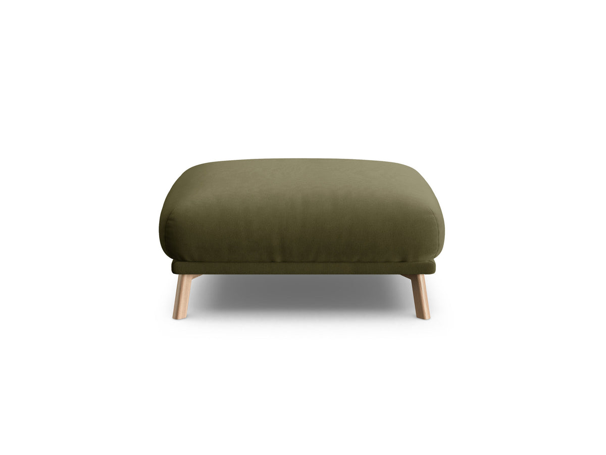 Naomi Pouf 85cm von Micadoni in Beige-Salvador, runder Sitzhocker mit Samtbezug, Holzrahmen und kurzen Holzbeinen.