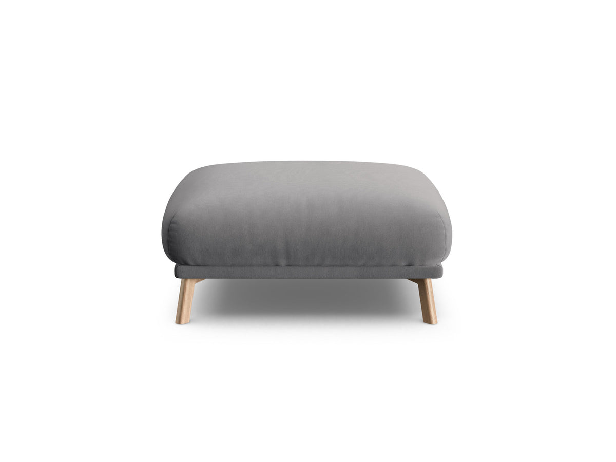 Naomi Pouf 85cm von Micadoni in Beige-Salvador, runder Sitzhocker mit Samtbezug, Holzrahmen und kurzen Holzbeinen.