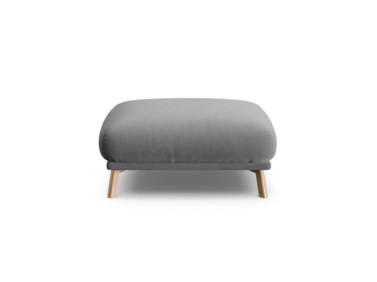 Naomi Pouf 85cm von Micadoni in Beige-Salvador, runder Sitzhocker mit Samtbezug, Holzrahmen und kurzen Holzbeinen.