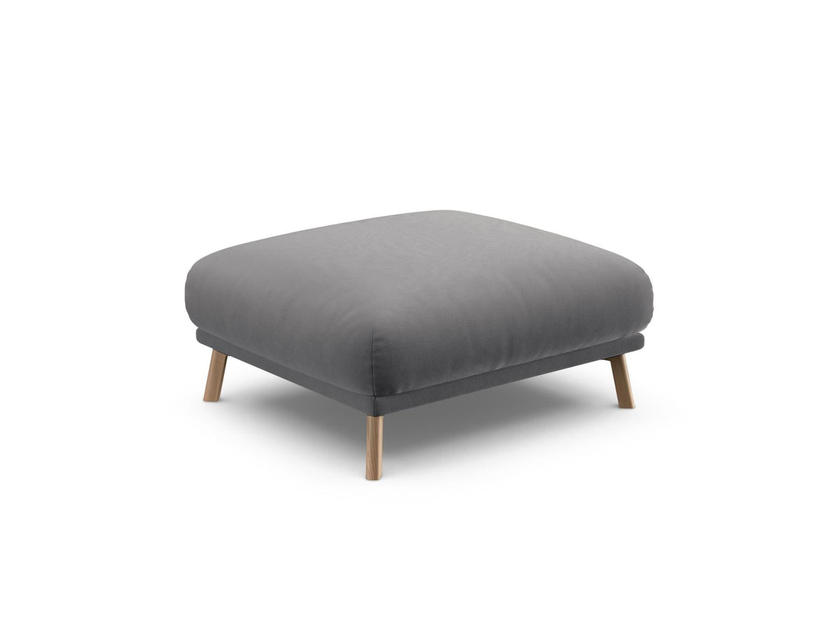 Naomi Pouf 85cm von Micadoni in Beige-Salvador, runder Sitzhocker mit Samtbezug, Holzrahmen und kurzen Holzbeinen.