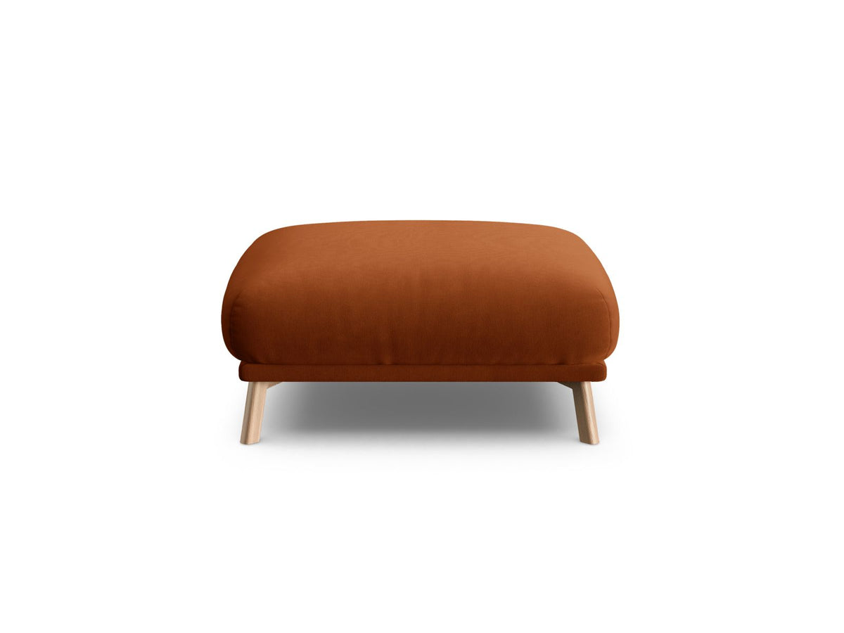 Naomi Pouf 85cm von Micadoni in Beige-Salvador, runder Sitzhocker mit Samtbezug, Holzrahmen und kurzen Holzbeinen.