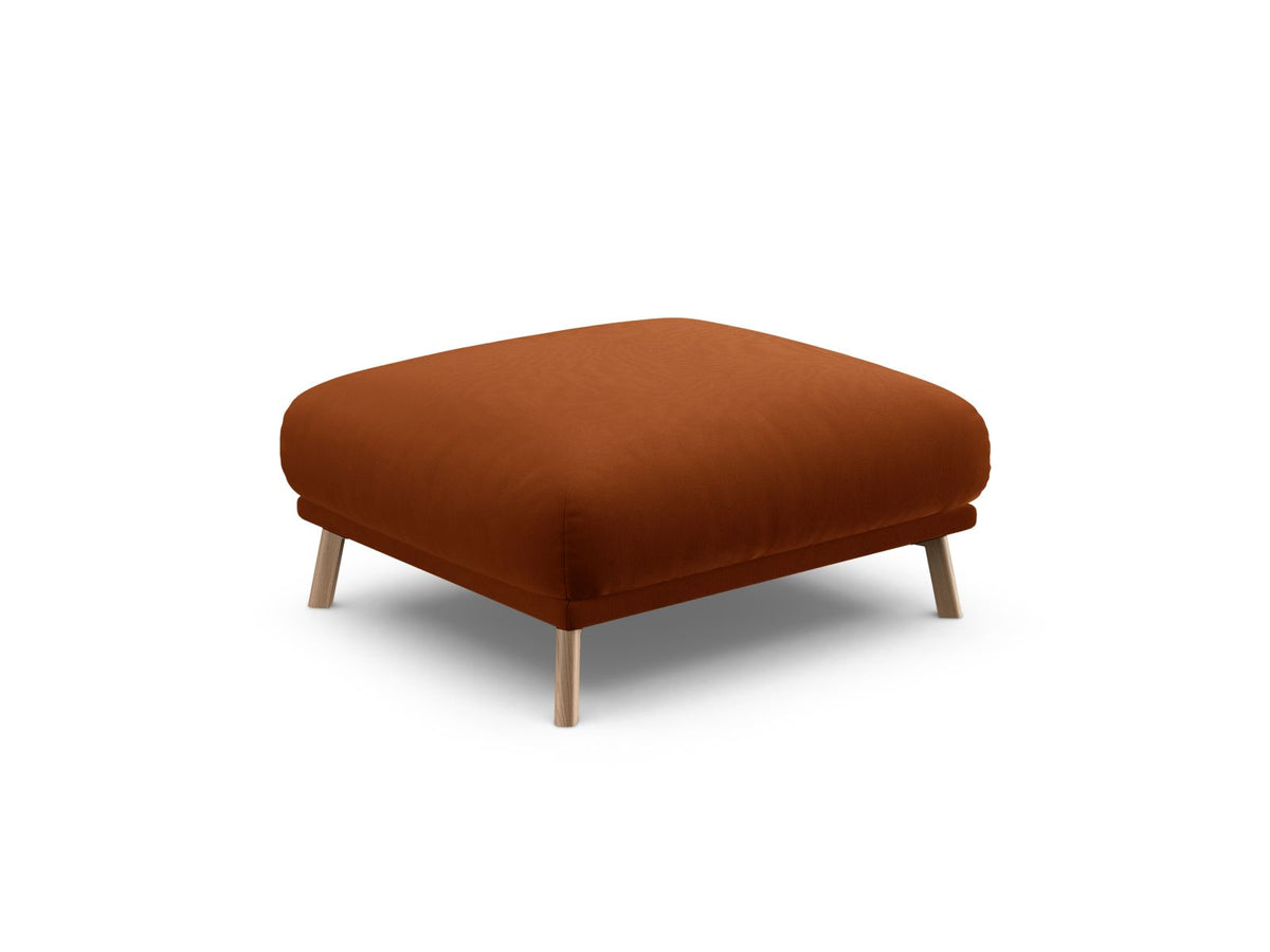 Naomi Pouf 85cm von Micadoni in Beige-Salvador, runder Sitzhocker mit Samtbezug, Holzrahmen und kurzen Holzbeinen.