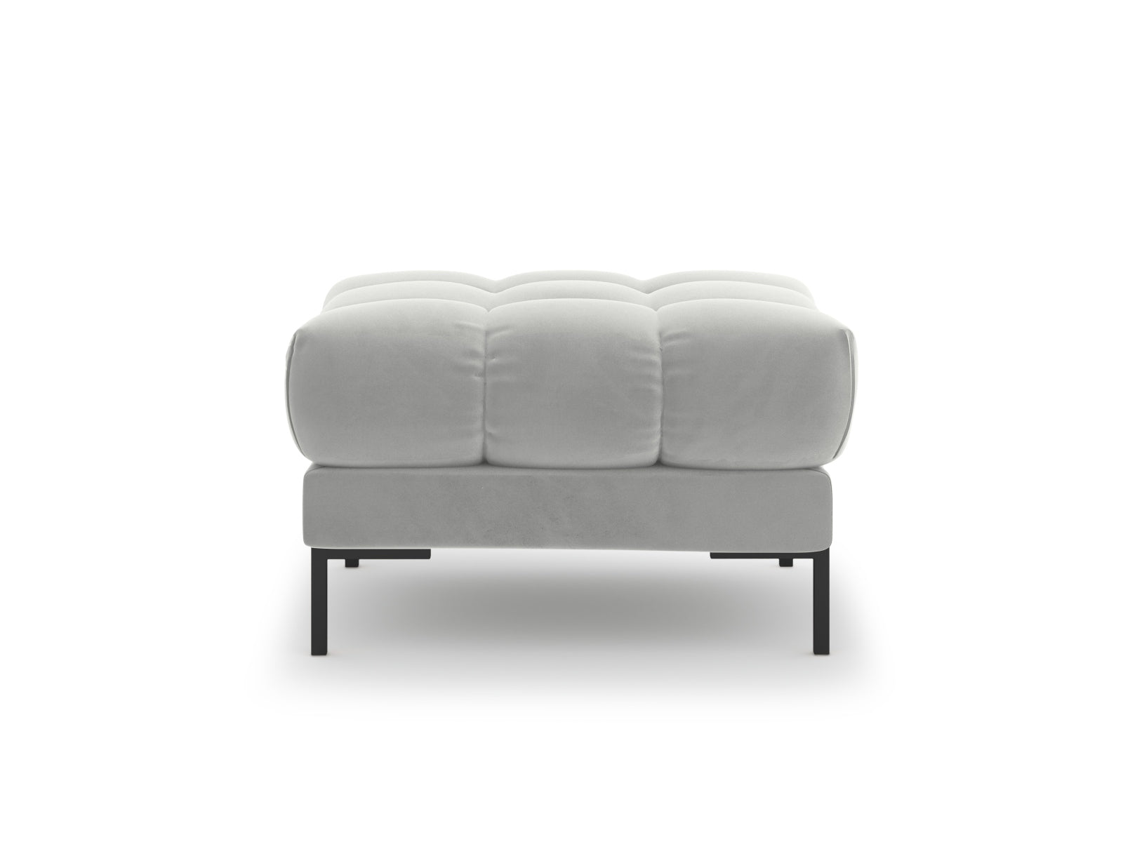 Stylischer Mamaia Velour Pouf in edlem Silber und Schwarz-Bluvel, bietet zusätzlichen Sitzplatz und setzt moderne Akzente in Ihrem Zuhause.