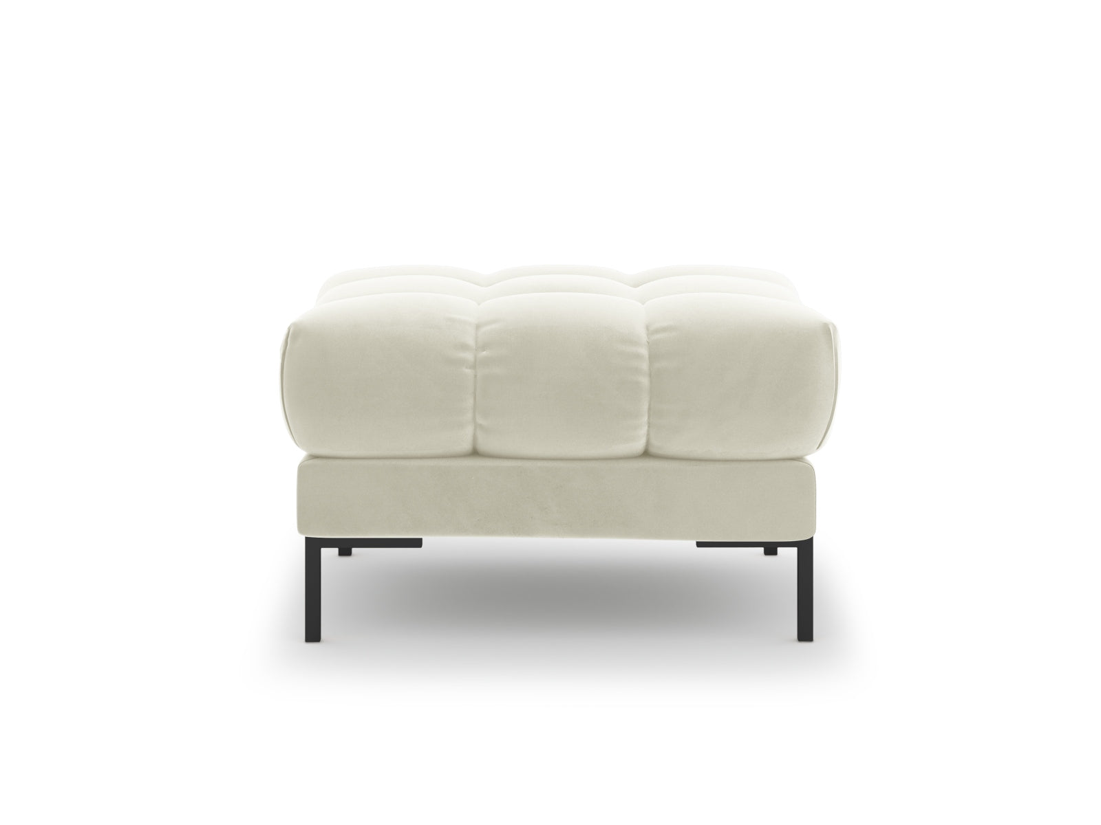 Stilvoller Mamaia Velour Pouf in sanften Beige- und Schwarznuancen, perfekt für moderne Wohnräume und als bequeme Sitzgelegenheit.