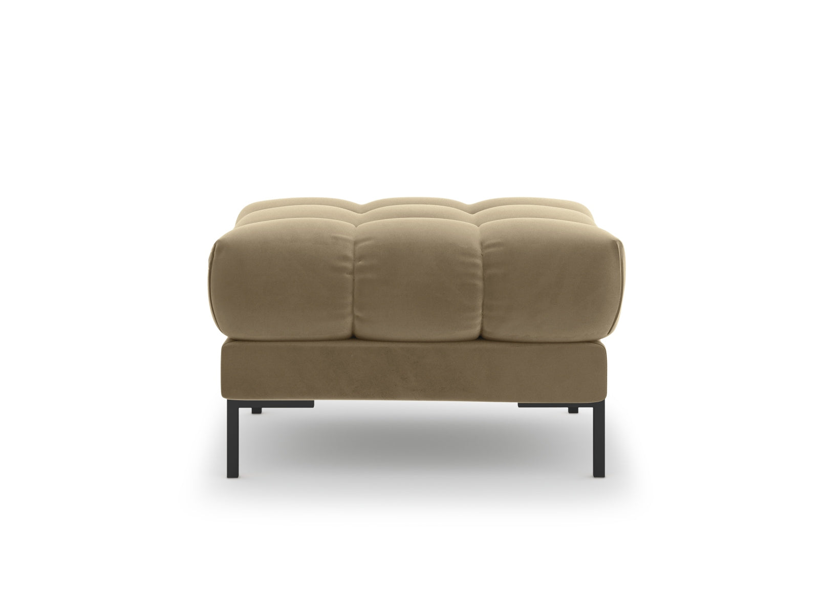 Stylischer Mamaia Velour Pouf in edlem Beige und Schwarz-Bluvel, perfekt für entspannte Momente und zeitgemäße Inneneinrichtungen.