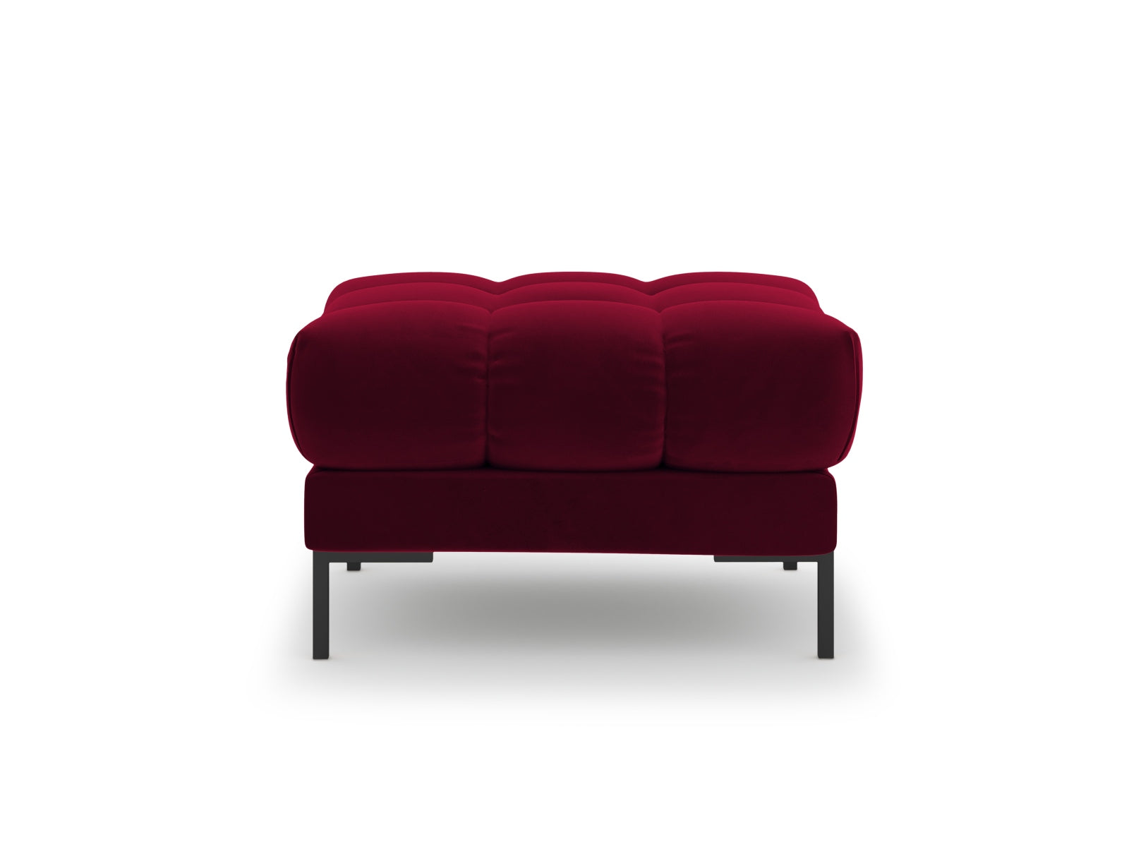 Stylischer Mamaia Velour Pouf in ansprechendem Rot und Schwarz, bietet zusätzlichen Sitzplatz und setzt moderne Akzente in Ihrer Einrichtung.