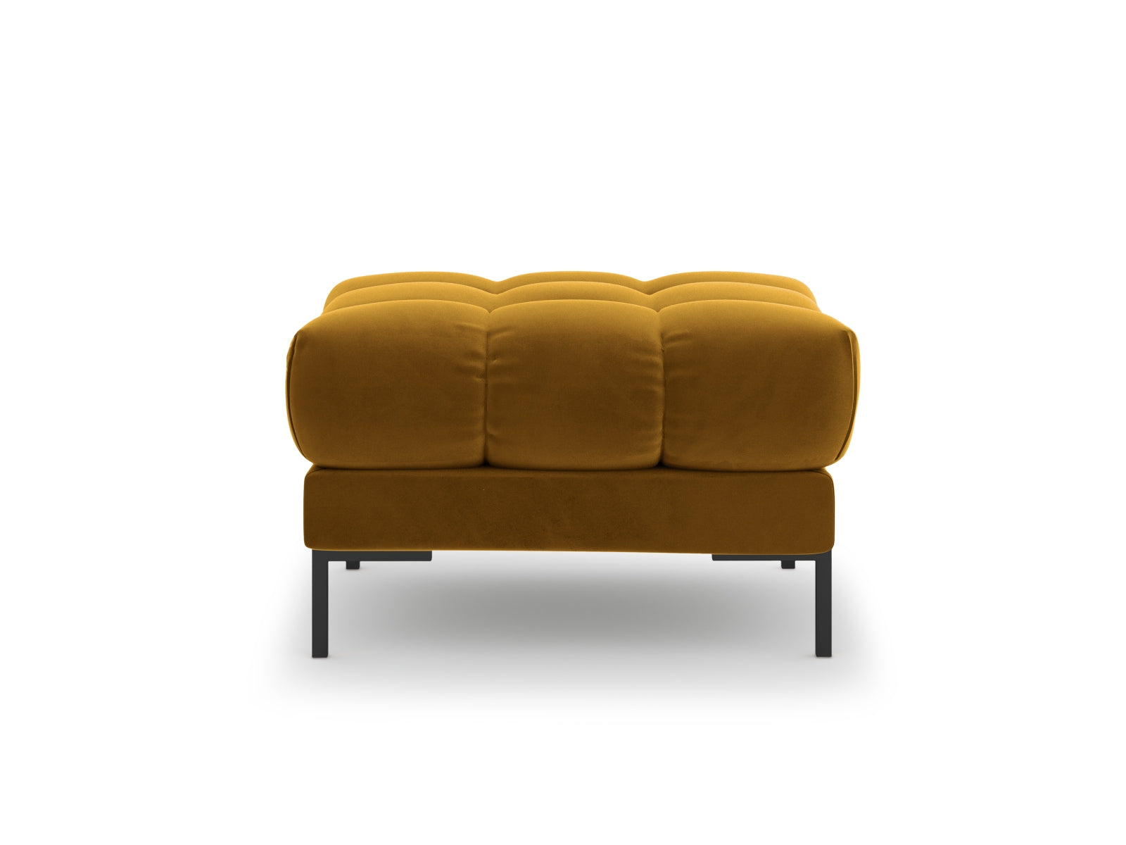 Eleganter Mamaia Velour Pouf in Gelb und Schwarz-Bluvel, vielseitig einsetzbar und ein Blickfang in jedem Raum. Bequem und modern.