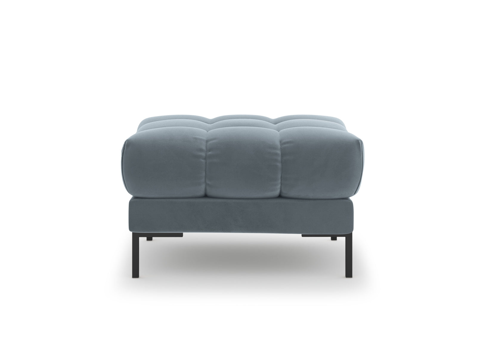 Stylischer Mamaia Velour Pouf in zartem Hellblau und Schwarz, bietet zusätzlichen Sitzplatz und setzt moderne Akzente in Ihrer Einrichtung.