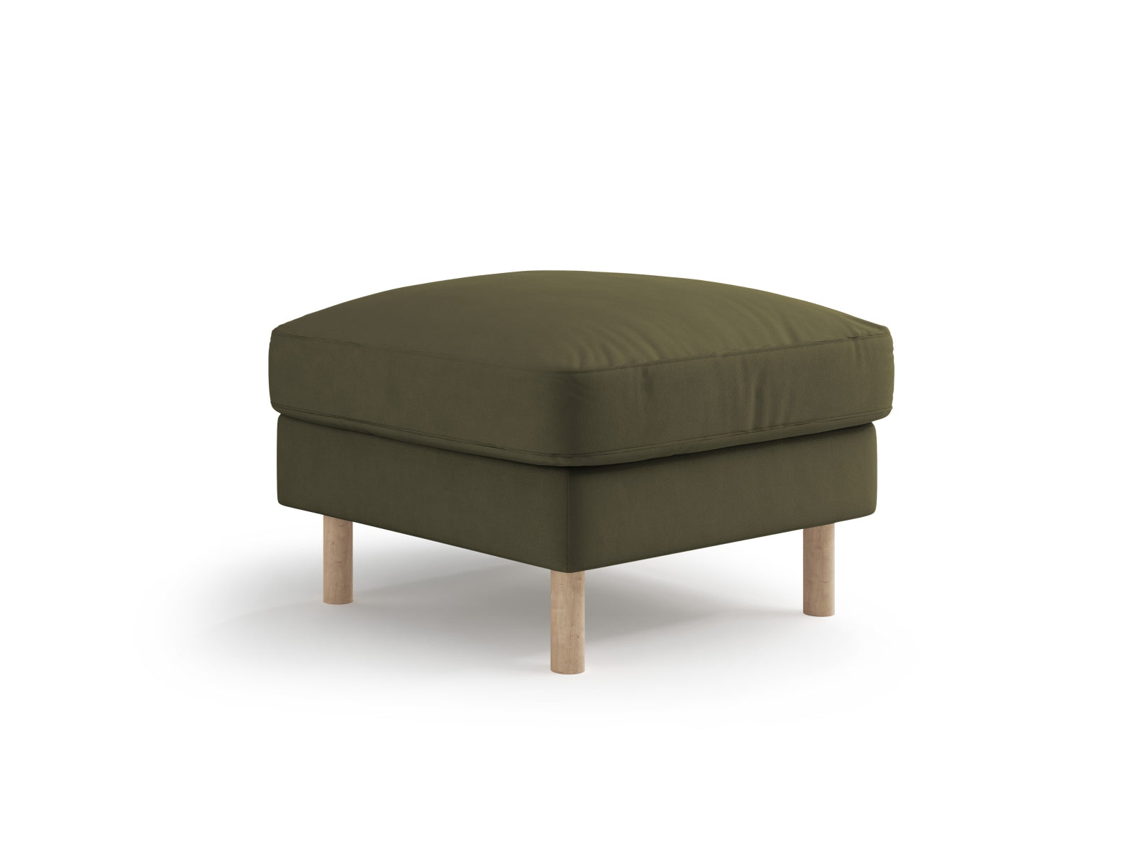 Eleganter Eden Velour Pouf in moosgrünem Melange-Stoff, ideal für stilvolle Wohnräume und als Teil eines modularen Sofas.