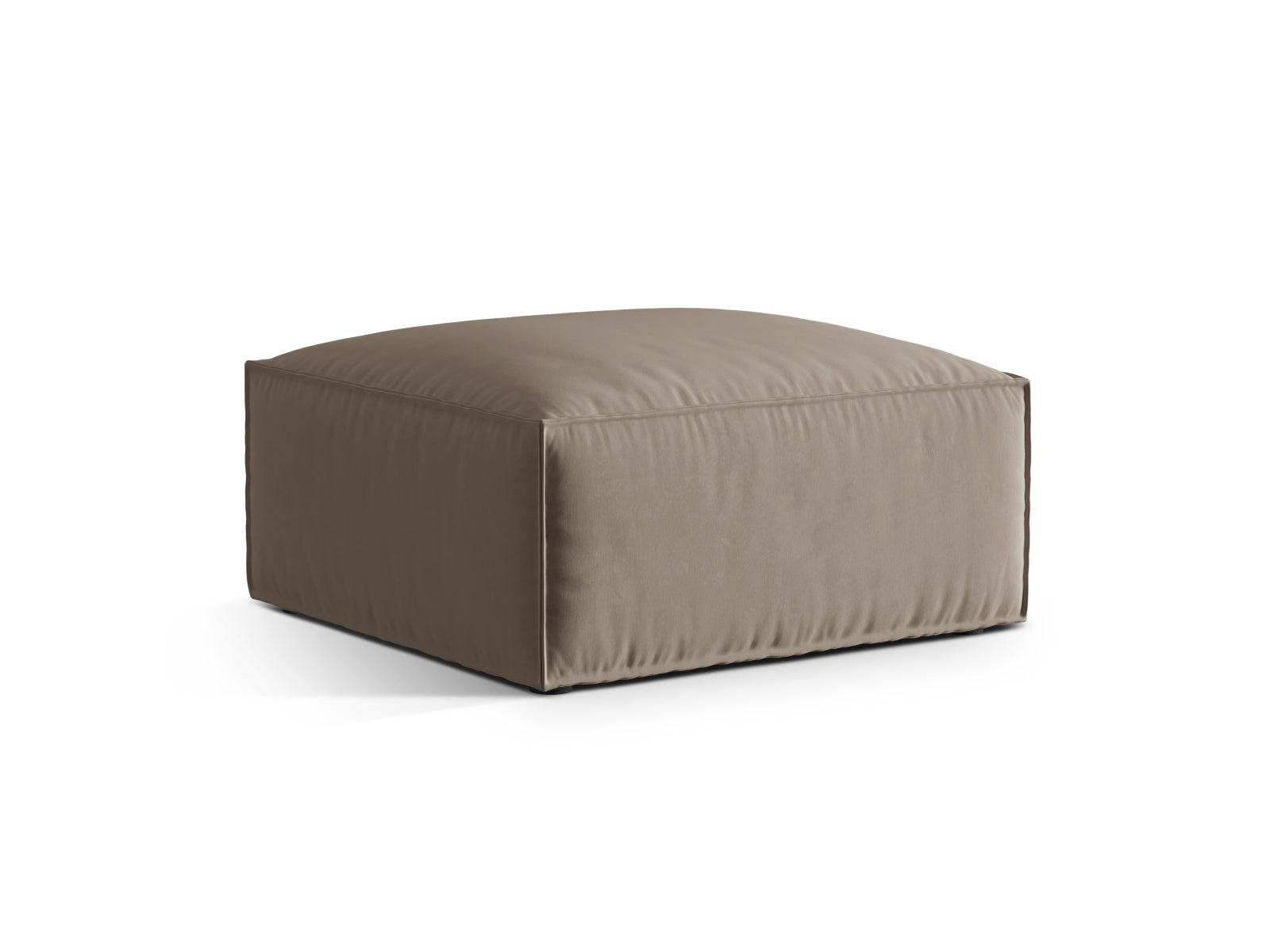 Eleganter Nuria Velour Pouf in warmem Grau, ideal für modulares Sofa-Design, stilvoll und vielseitig einsetzbar.
