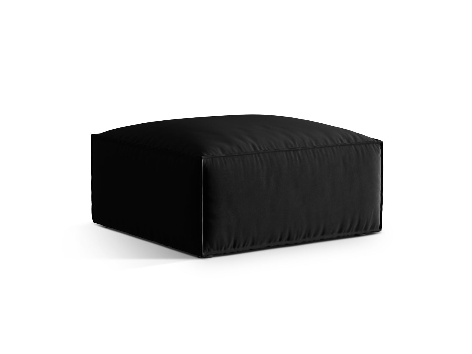 Eleganter Nuria Velour Pouf in Schwarz, ideal für modulares Sofa-Design. Stilvoll und vielseitig für jedes Wohnambiente.