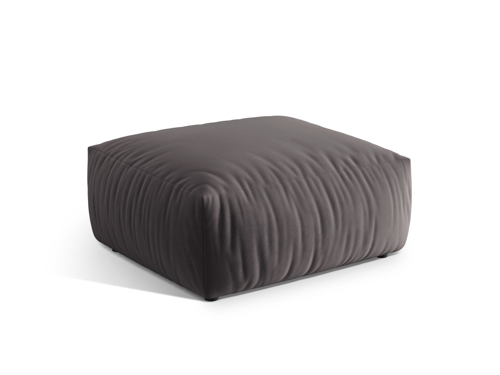 Eleganter Chris Velour Pouf 1 Sitzer in luxuriösem Dunkelgrau, ideal für moderne Wohnkonzepte und als gemütlicher Sitzplatz.