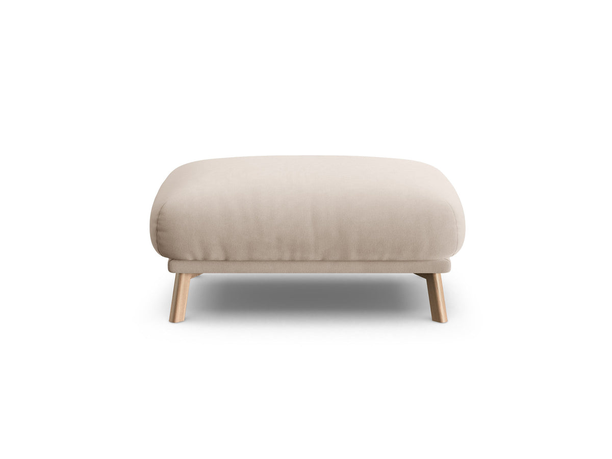 Naomi Pouf 100cm von Micadoni in Beige-Salvador mit Veloursbezug, Holzbeinen und rechteckiger, gepolsterter Sitzfläche.