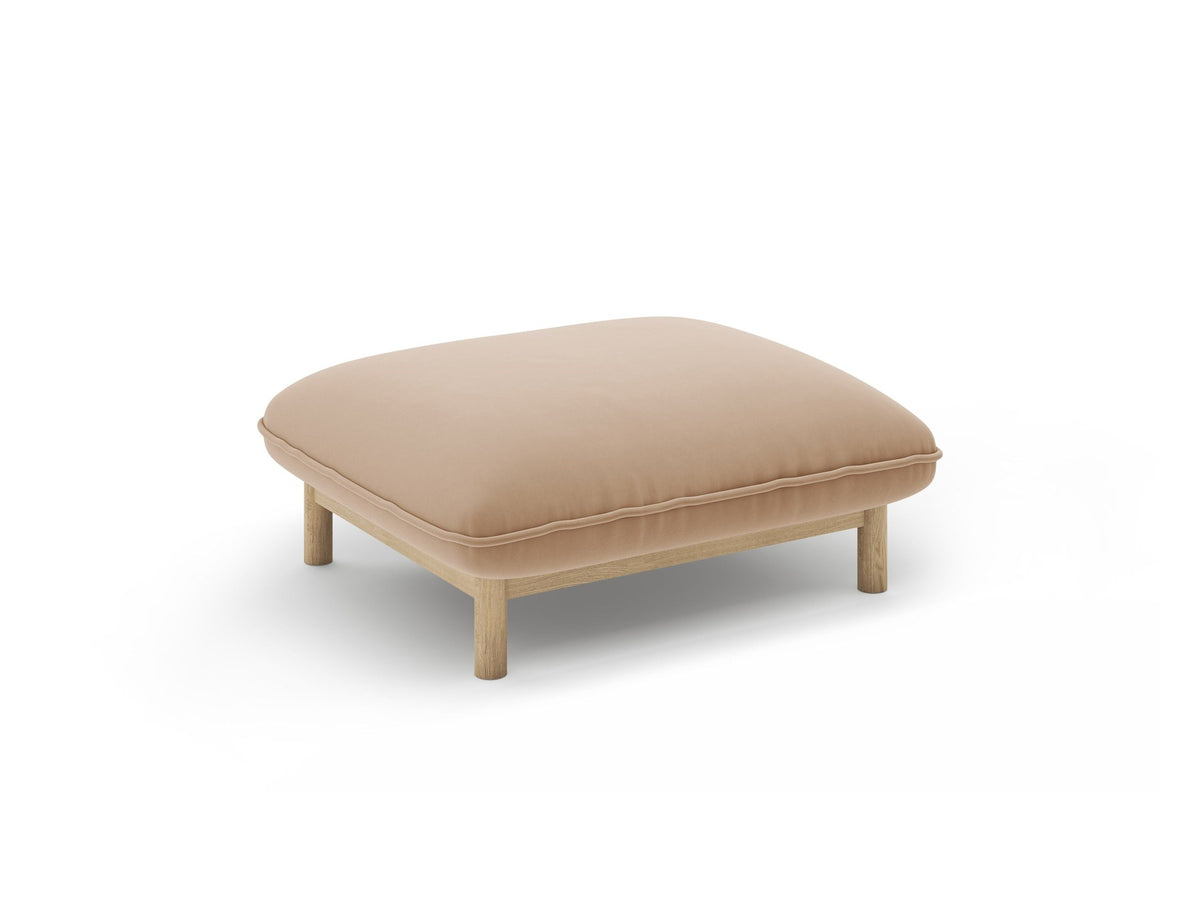 Runder Pouf Ada in Mandel beige mit Casino-Veloursbezug und sichtbaren Holzbeinen, Sitzhöhe 44 cm, hergestellt von Micadoni.