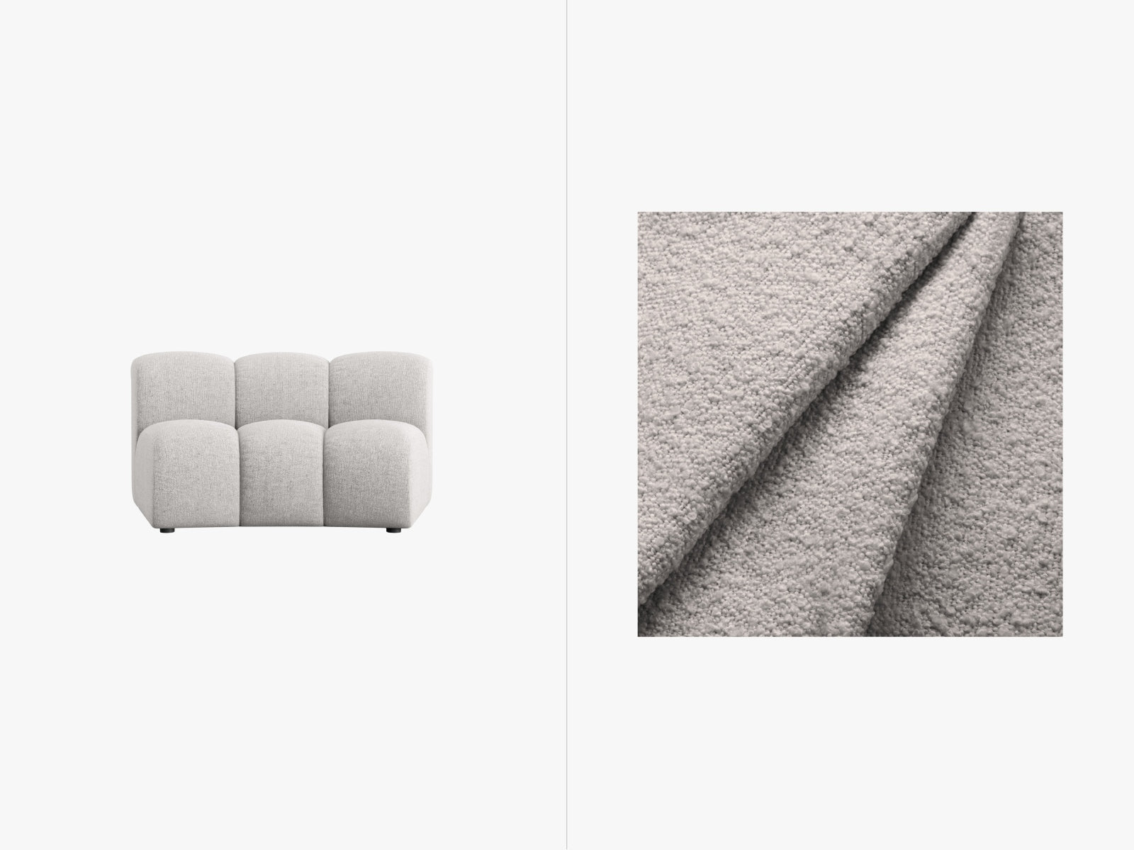 Stylischer Lupine Modul Armless 1 Sitzer in sanftem Grau, perfekt für kreative Sofa-Arrangements in zeitgemäßen Interiors.