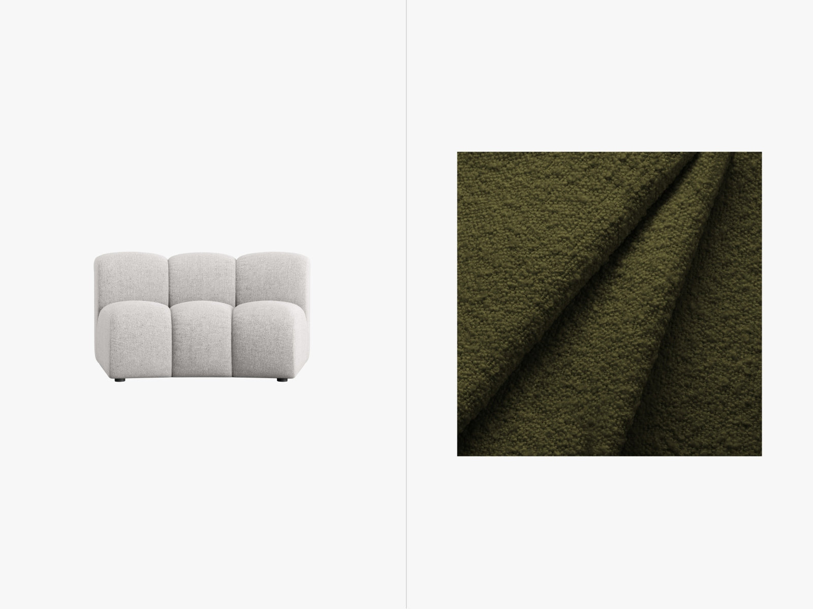 Stylischer Lupine Modul Armless 1 Sitzer in Dunkeloliv, perfekt für kreative Sofa-Arrangements und modernes Wohndesign.
