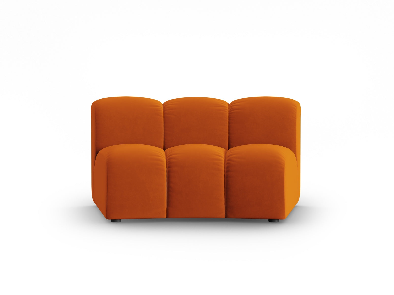 Eleganter, terracottafarbener Velours-Sitz ohne Armlehnen, ideal für flexible Raumgestaltungen und zeitgemäße Einrichtungsideen.