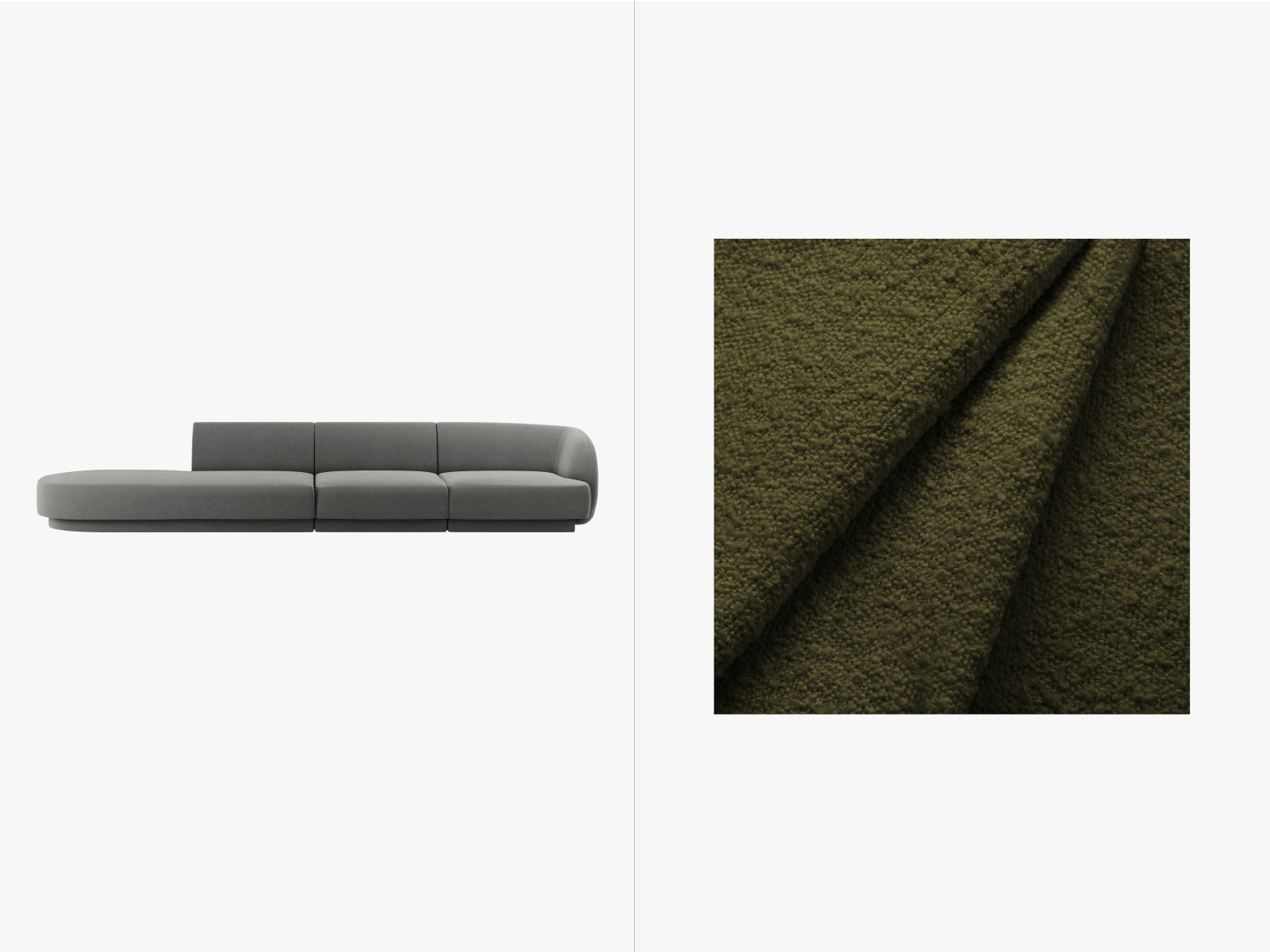 Miley Boucle Left Sofa 4 Sitzer in Dark Olive Green präsentiert im Onlineshop von KAQTU Design AG. L-Sofa links ist von Micadoni