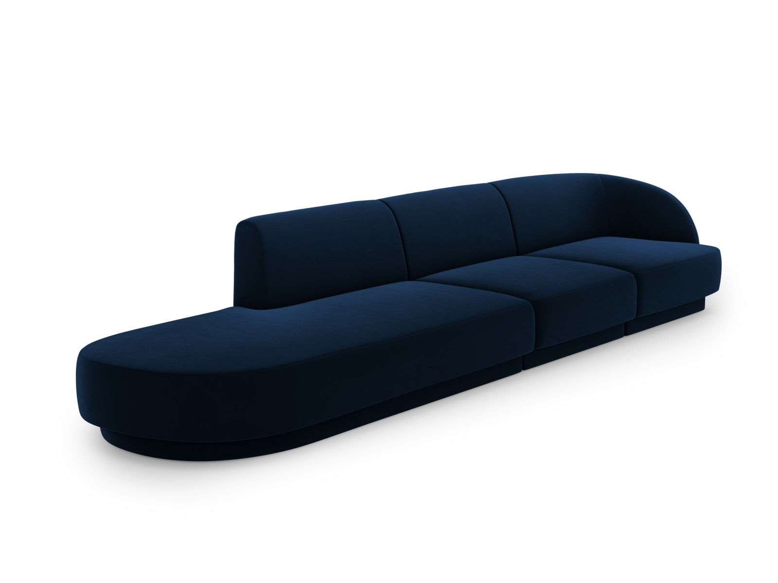 Elegantes Miley Velour Sofa links, 4-Sitzer in Royal Blue, stilvolles Design von Micadoni für modernen Wohnkomfort.