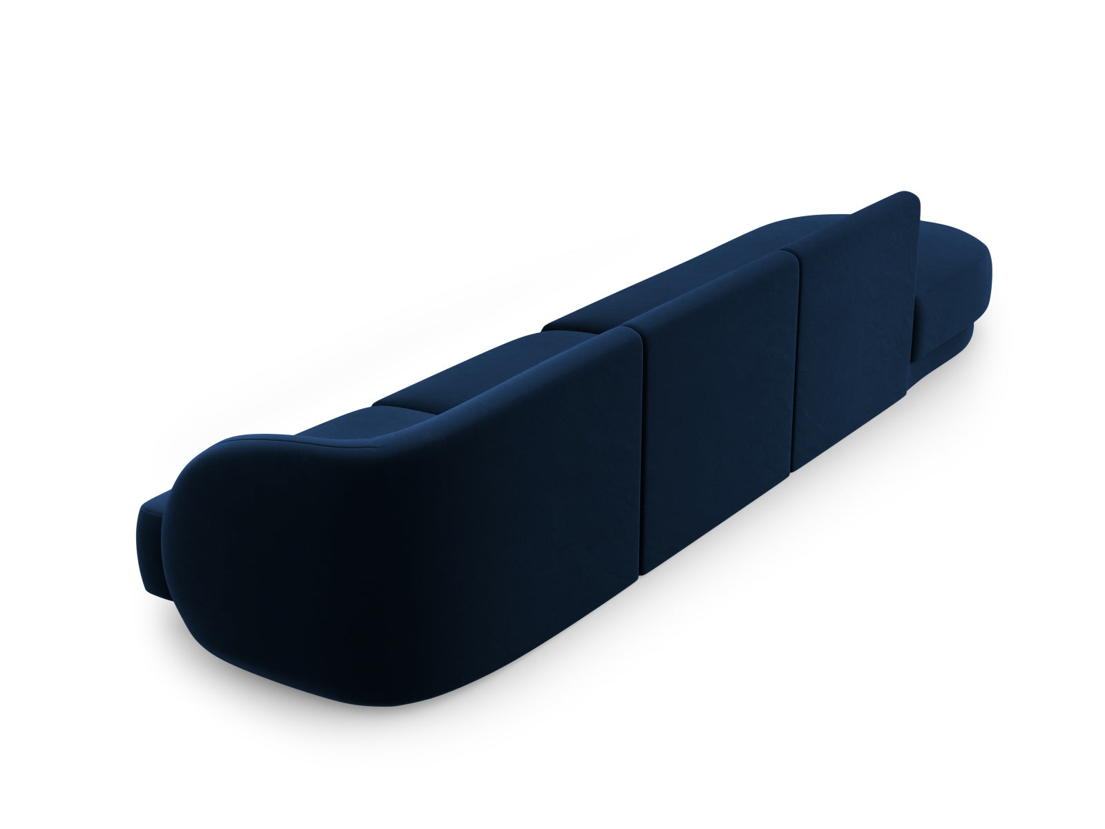 Luxuriöses 4-Sitzer Miley Velour Sofa links in Royal Blue, ideal für stilvolle Wohnräume und gemütliche Abende.