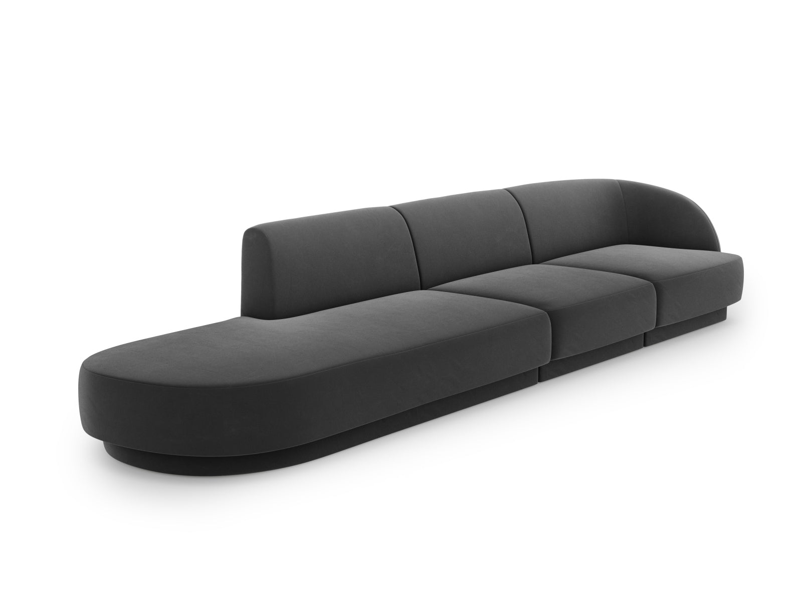 Elegantes Miley Velour Sofa links 4 Sitzer in stilvollem Grau-Blau, ideal für moderne Wohnräume, präsentiert von Micadoni.