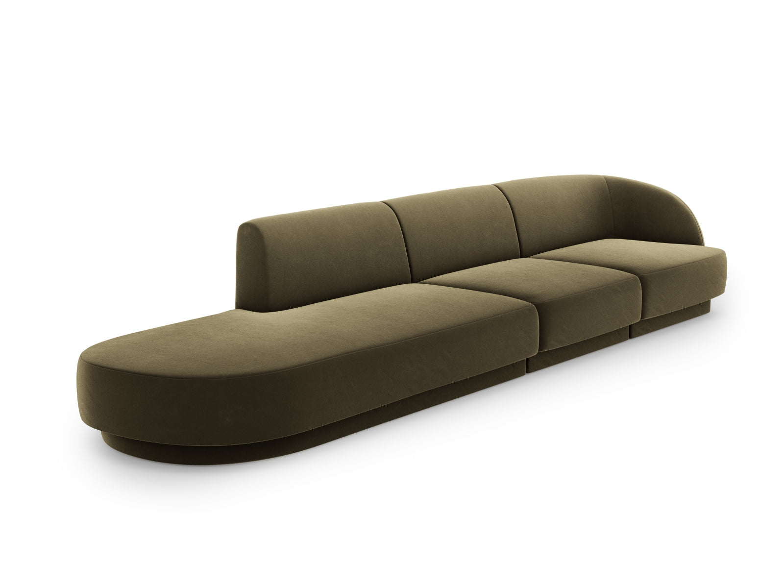 Elegantes Miley Velour Sofa links, 4-Sitzer in stilvollem Green-Bluvel, ideal für moderne Wohnräume, von Micadoni.