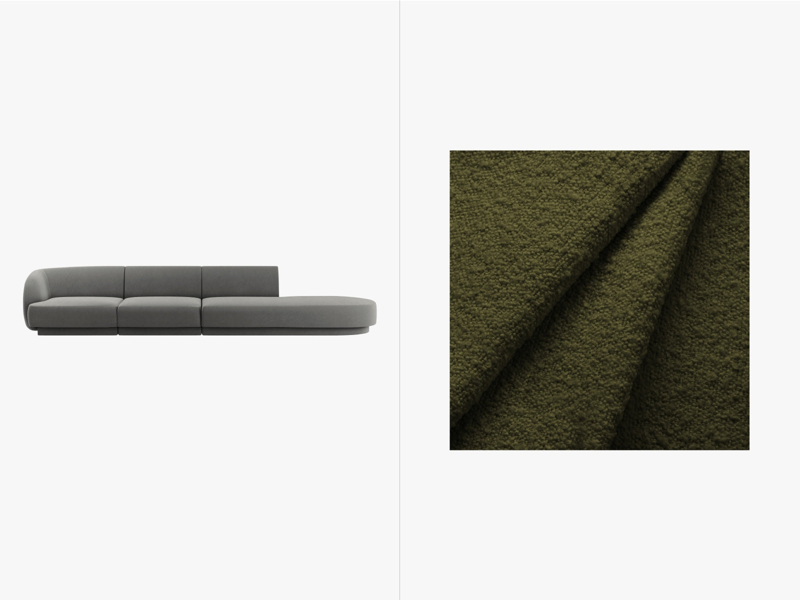 Miley Boucle Right Sofa 4 Sitzer in Dark Olive Green präsentiert im Onlineshop von KAQTU Design AG. L-Sofa rechts ist von Micadoni