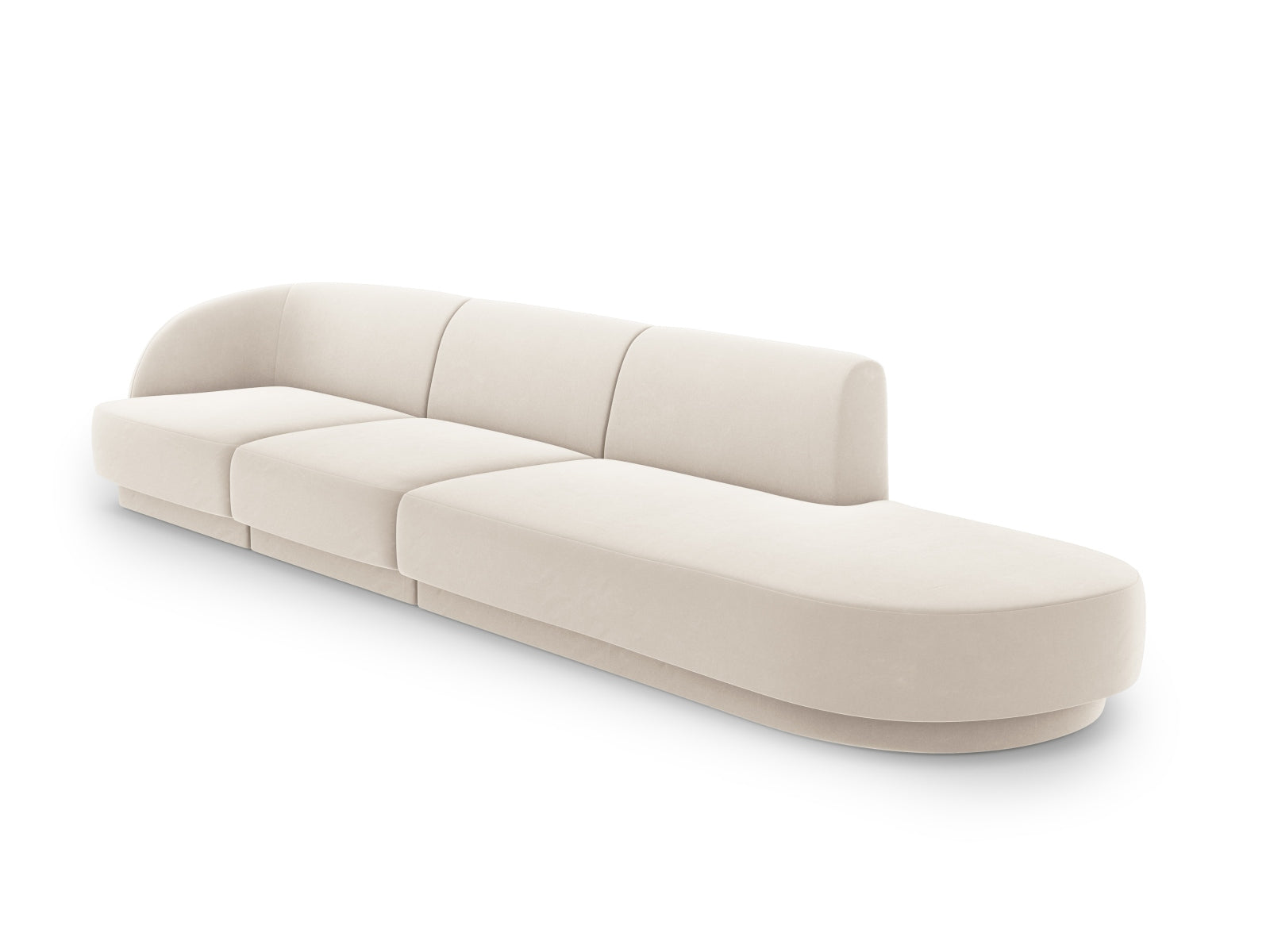 Elegantes Miley Velour Sofa in Light Beige, 4-Sitzer, rechtsseitig, ideal für stilvolle Wohnräume, von Micadoni.