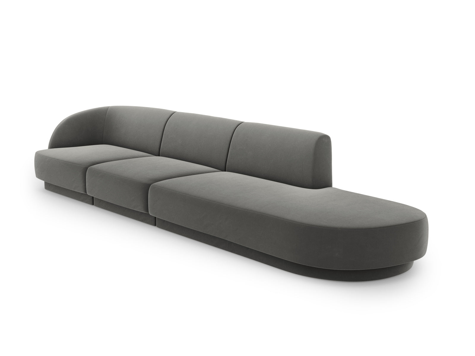 Elegantes Miley Velour Sofa in Hellgrau, 4-Sitzer, rechtsseitig, ideal für stilvolle Wohnräume, von Micadoni.