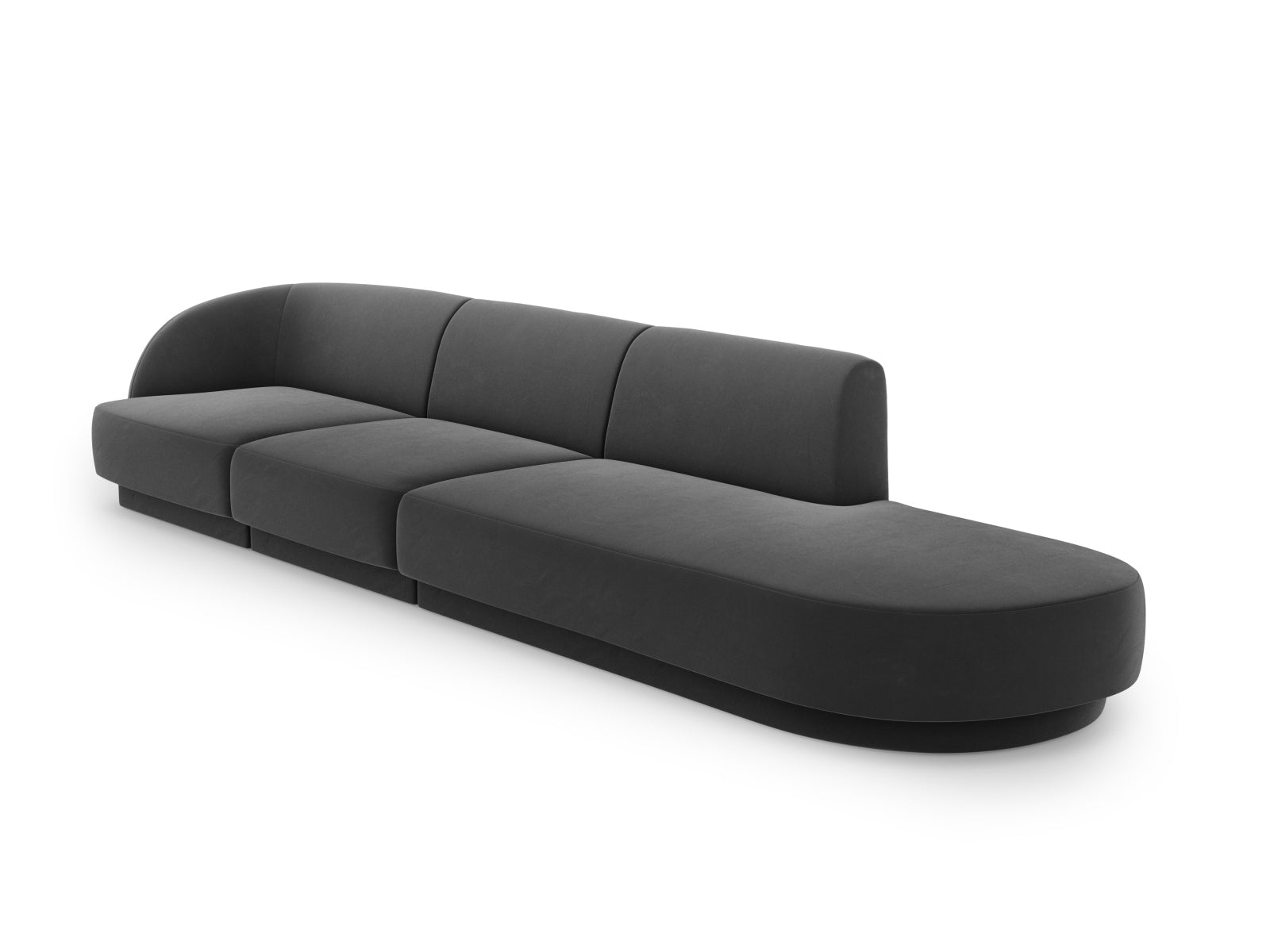Elegantes Miley Velour Sofa in Grau-Blau, 4-Sitzer, rechtsseitig, ideal für stilvolle Wohnräume, von Micadoni.