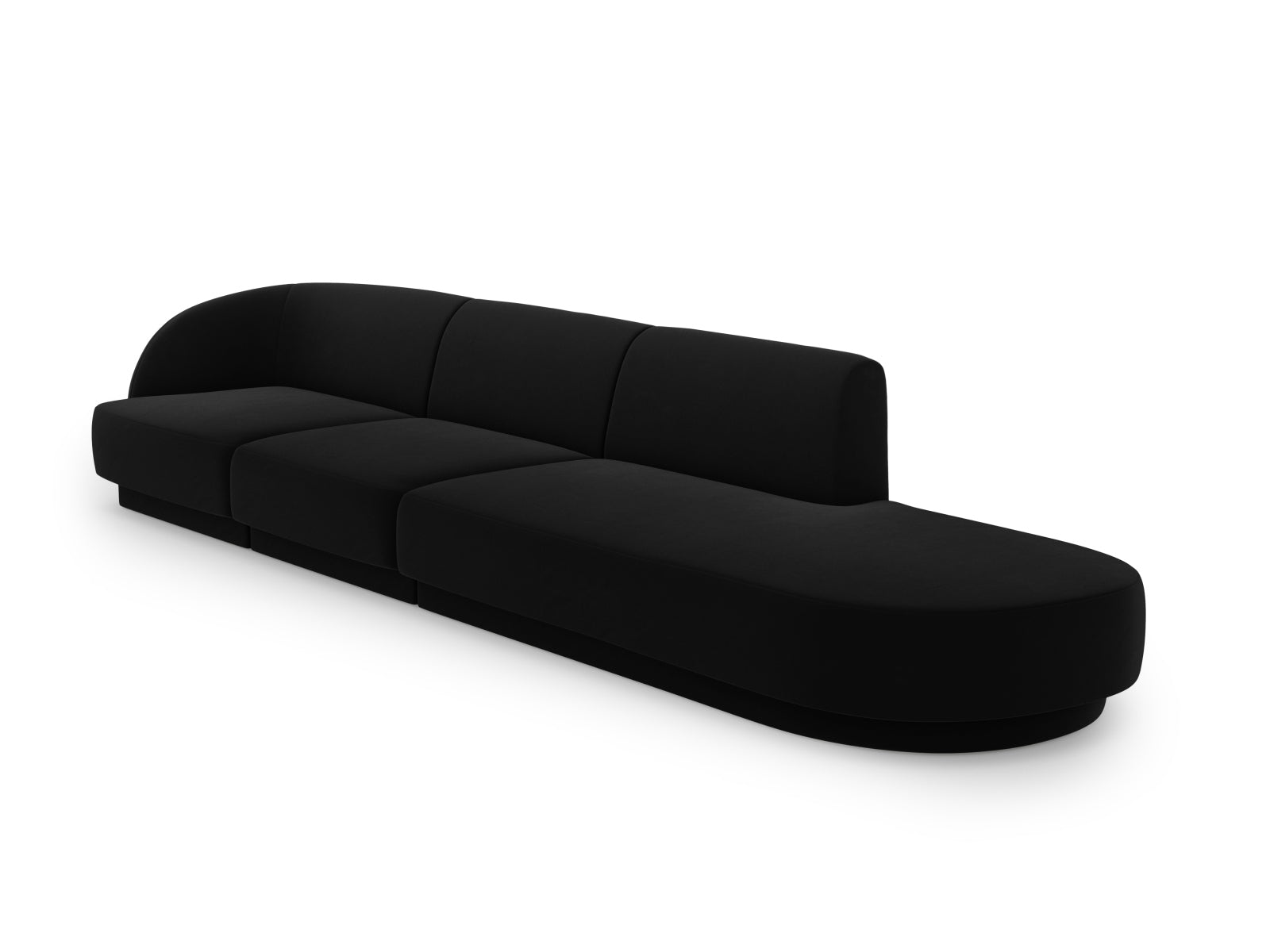 Elegantes Miley Velour Sofa in Schwarz-Bluvel, 4-Sitzer, rechtsseitig, ideal für stilvolle Wohnräume, von Micadoni.