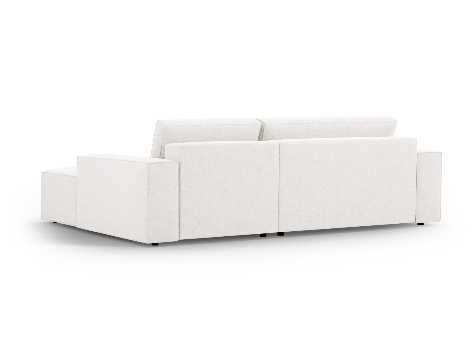 Elegantes Jodie Boucle Ecksofa in sanften Tönen, ideal für Wohnräume, mit praktischer Schlaffunktion und Stauraum für zusätzlichen Komfort.